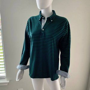 Brooks Brothers Horizontal Strioes Long Sleeve Pullover Green/Navy Men Fleece XL